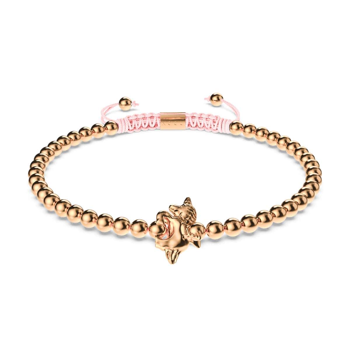 Pégase | Or rose 18 carats | Bracelet à breloques en macramé licorne ailée